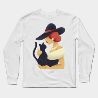 Woman with black cat Long Sleeve T-Shirt